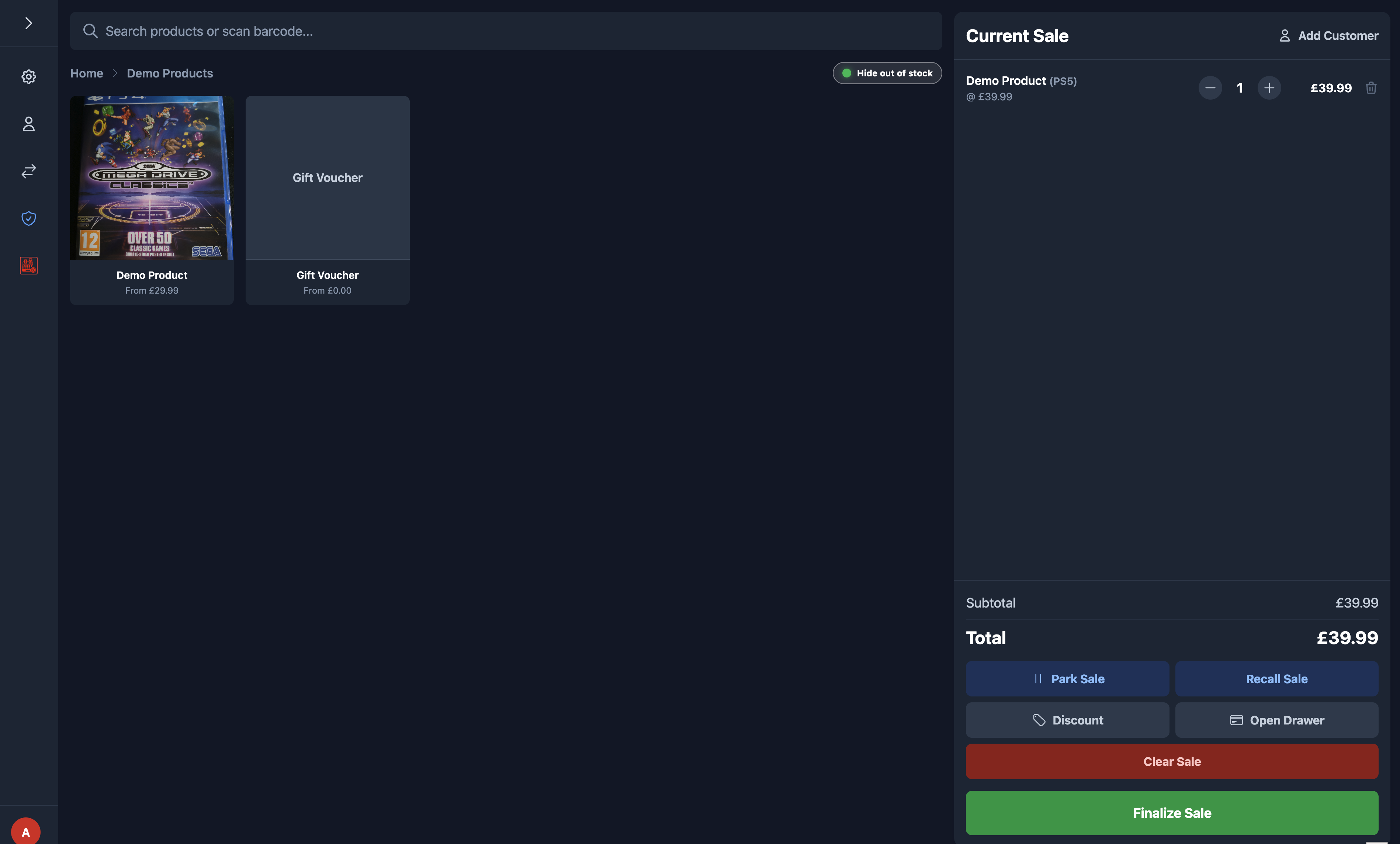 POS selling screen screenshot